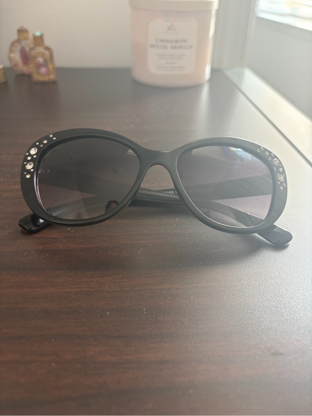 Amazon Black Women's Sunglasses with Rhinestone Temple Detail